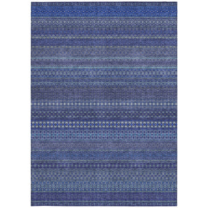 Homeroots 8' X 10' Navy Blue Striped Washable Non Skid Indoor Outdoor Area Rug Navy Polyester 560750