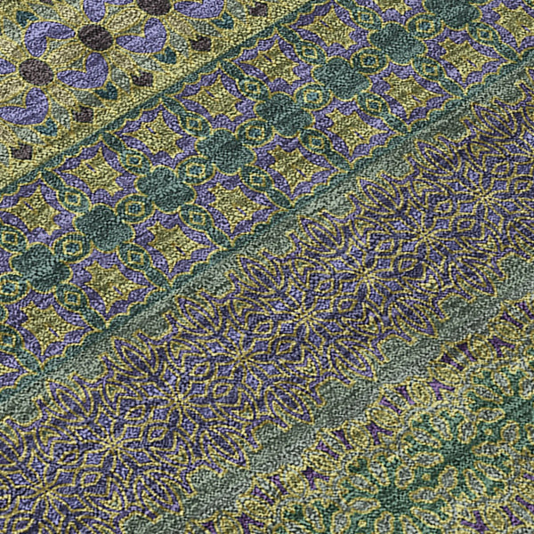 Homeroots 2' Artichoke Green Striped Washable Indoor Outdoor Runner Rug - Stylish, Stain-resistant Design Olive Polyester 560754