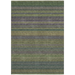 Homeroots 2' Artichoke Green Striped Washable Indoor Outdoor Runner Rug - Stylish, Stain-resistant Design 3' X 5' Polyester 560756