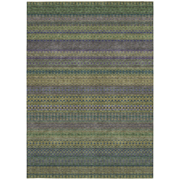 Homeroots 2' Artichoke Green Striped Washable Indoor Outdoor Runner Rug - Stylish, Stain-resistant Design 3' X 5' Polyester 560756
