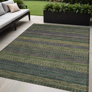 Homeroots 2' Artichoke Green Striped Washable Indoor Outdoor Runner Rug - Stylish, Stain-resistant Design 5' X 8' Polyester 560757