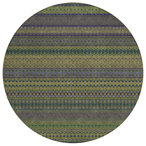 Homeroots 8' Round Olive Green Round Striped Washable Non Skid Indoor Outdoor Area Rug Olive Polyester 560758
