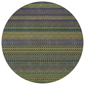 Homeroots 8' Round Olive Green Round Striped Washable Non Skid Indoor Outdoor Area Rug Olive Polyester 560758