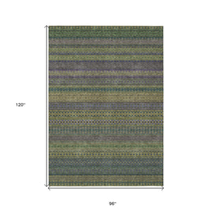 Homeroots 8' X 10' Olive Green Striped Washable Non Skid Indoor Outdoor Area Rug Olive Polyester 560759