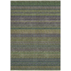 Homeroots 8' X 10' Olive Green Striped Washable Non Skid Indoor Outdoor Area Rug Olive Polyester 560759