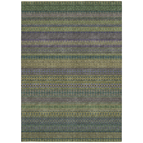 Homeroots 8' X 10' Olive Green Striped Washable Non Skid Indoor Outdoor Area Rug Olive Polyester 560759