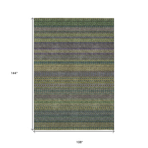 Homeroots 9' X 12' Olive Green Striped Washable Non Skid Indoor Outdoor Area Rug Olive Polyester 560760