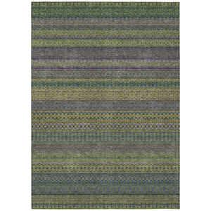 Homeroots 9' X 12' Olive Green Striped Washable Non Skid Indoor Outdoor Area Rug Olive Polyester 560760