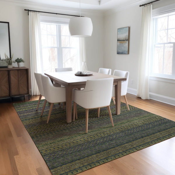 HomeRoots 5' Artichoke Green Striped Indoor Outdoor Area Rug - Durable, Washable, Stain Resistant and Stylish 9' X 12' 560760