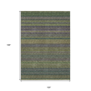 Homeroots 10' X 14' Olive Green Striped Washable Non Skid Indoor Outdoor Area Rug Olive Polyester 560761