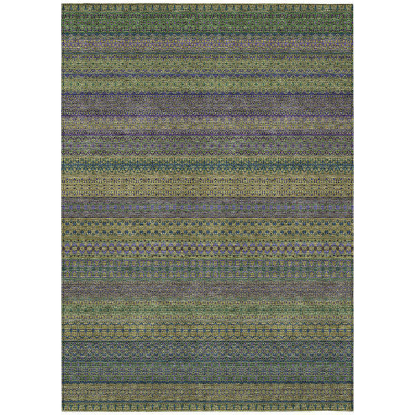 Homeroots 10' X 14' Olive Green Striped Washable Non Skid Indoor Outdoor Area Rug Olive Polyester 560761
