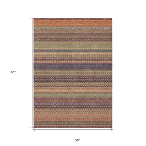 Homeroots 2' Artichoke Green Striped Washable Indoor Outdoor Runner Rug - Stylish, Stain-resistant Design 3' X 5' Polyester 560765