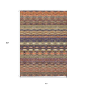 Homeroots 5' X 8' Orange Striped Washable Non Skid Indoor Outdoor Area Rug Paprika Polyester 560766