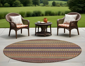 Homeroots 2' Artichoke Green Striped Washable Indoor Outdoor Runner Rug - Stylish, Stain-resistant Design 8' Round Polyester 560767