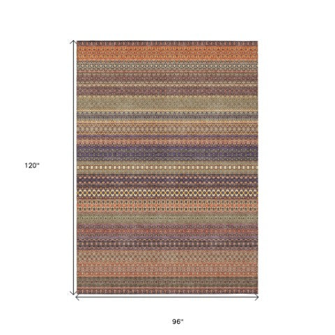 Homeroots 2' Artichoke Green Striped Washable Indoor Outdoor Runner Rug - Stylish, Stain-resistant Design 8' X 10' Polyester 560768