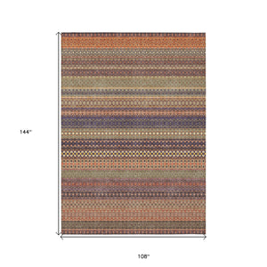 Homeroots 9' X 12' Orange Striped Washable Non Skid Indoor Outdoor Area Rug Paprika Polyester 560769