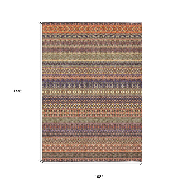 Homeroots 9' X 12' Orange Striped Washable Non Skid Indoor Outdoor Area Rug Paprika Polyester 560769