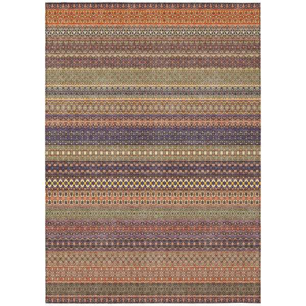 Homeroots 9' X 12' Orange Striped Washable Non Skid Indoor Outdoor Area Rug Paprika Polyester 560769