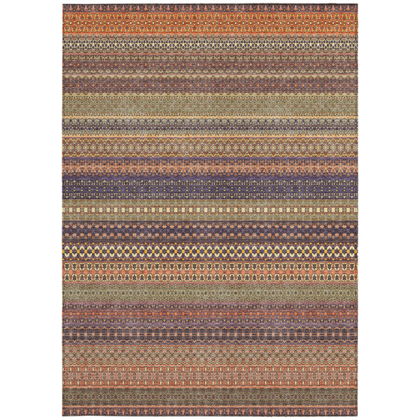 Homeroots 10' X 14' Orange Striped Washable Non Skid Indoor Outdoor Area Rug Paprika Polyester 560770