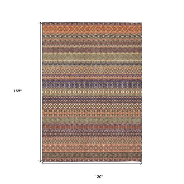 Homeroots 10' X 14' Orange Striped Washable Non Skid Indoor Outdoor Area Rug Paprika Polyester 560770