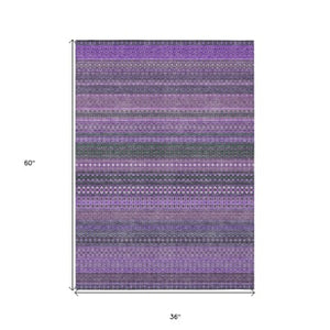 Homeroots 2' Artichoke Green Striped Washable Indoor Outdoor Runner Rug - Stylish, Stain-resistant Design 3' X 5' Polyester 560774