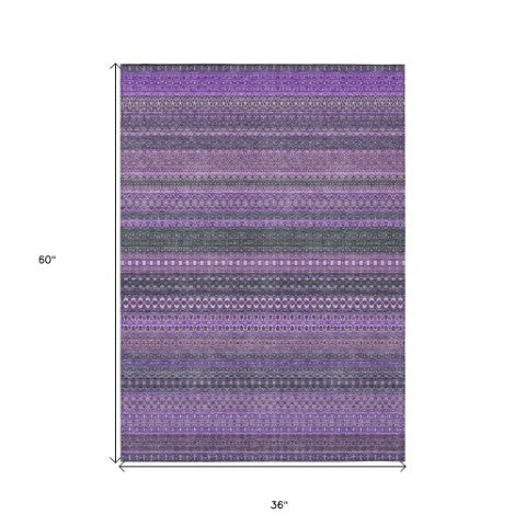 Homeroots 2' Artichoke Green Striped Washable Indoor Outdoor Runner Rug - Stylish, Stain-resistant Design 3' X 5' Polyester 560774