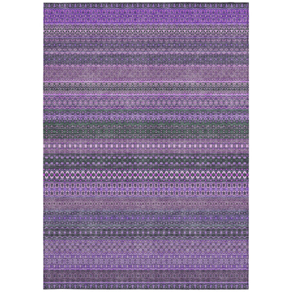 Homeroots 5' X 8' Purple Striped Washable Non Skid Indoor Outdoor Area Rug Purple Polyester 560775