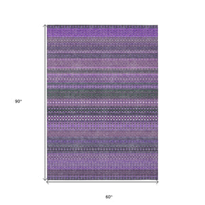 Homeroots 5' X 8' Purple Striped Washable Non Skid Indoor Outdoor Area Rug Purple Polyester 560775