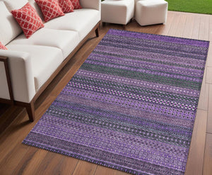 Homeroots 5' X 8' Purple Striped Washable Non Skid Indoor Outdoor Area Rug Purple Polyester 560775