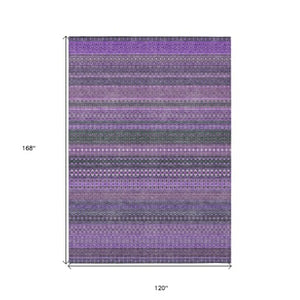 Homeroots 2' Artichoke Green Striped Washable Indoor Outdoor Runner Rug - Stylish, Stain-resistant Design 10' X 14' Polyester 560779