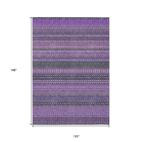 Homeroots 2' Artichoke Green Striped Washable Indoor Outdoor Runner Rug - Stylish, Stain-resistant Design 10' X 14' Polyester 560779