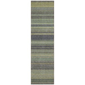 Homeroots 8' Runner Sage Striped Washable Non Skid Indoor Outdoor Runner Rug Sage Polyester 560781