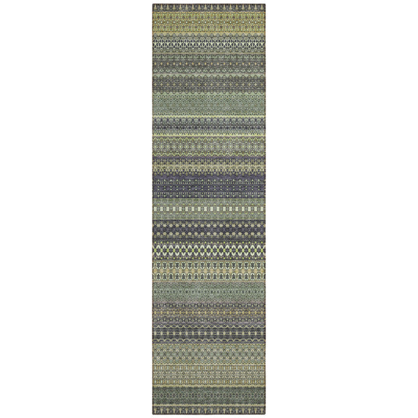 Homeroots 8' Runner Sage Striped Washable Non Skid Indoor Outdoor Runner Rug Sage Polyester 560781