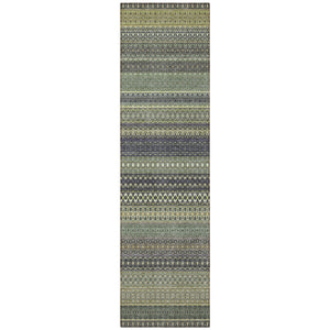 Homeroots 8' Runner Sage Striped Washable Non Skid Indoor Outdoor Runner Rug Sage Polyester 560781