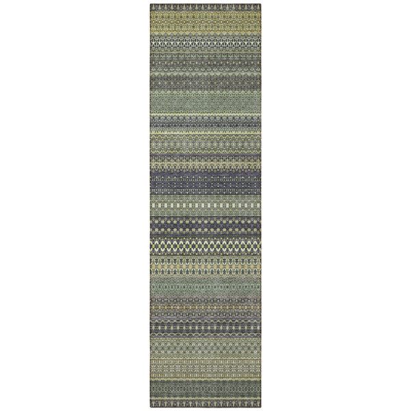 Homeroots 8' Runner Sage Striped Washable Non Skid Indoor Outdoor Runner Rug Sage Polyester 560781