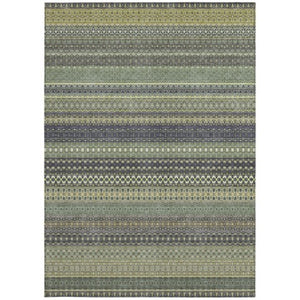 Homeroots 2' Artichoke Green Striped Washable Indoor Outdoor Runner Rug - Stylish, Stain-resistant Design 3' X 5' Polyester 560783