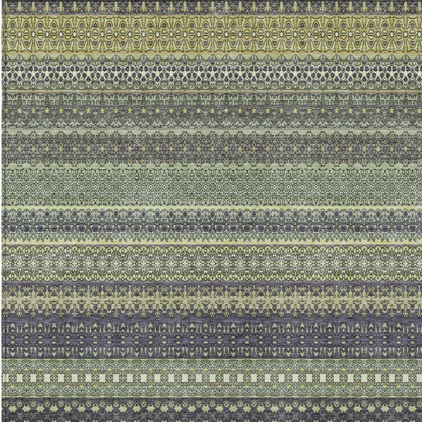 Homeroots 2' Artichoke Green Striped Washable Indoor Outdoor Runner Rug - Stylish, Stain-resistant Design 3' X 5' Polyester 560783