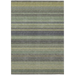Homeroots 2' Artichoke Green Striped Washable Indoor Outdoor Runner Rug - Stylish, Stain-resistant Design 3' X 5' Polyester 560783