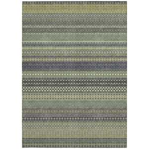 Homeroots 5' X 8' Sage Striped Washable Non Skid Indoor Outdoor Area Rug Sage Polyester 560784