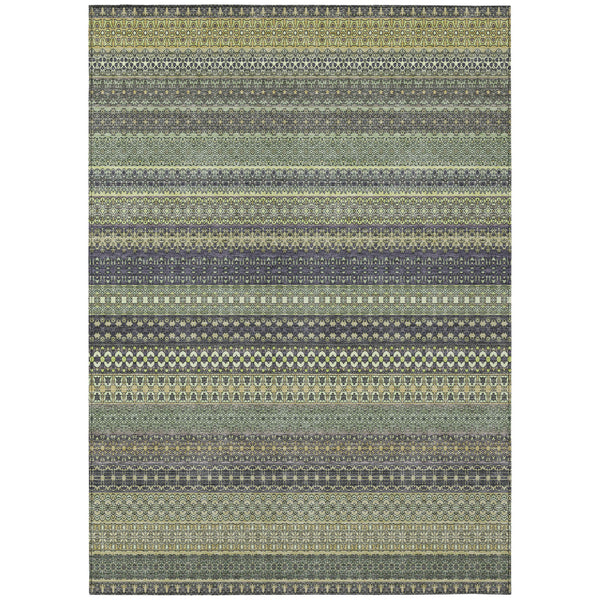 Homeroots 5' X 8' Sage Striped Washable Non Skid Indoor Outdoor Area Rug Sage Polyester 560784
