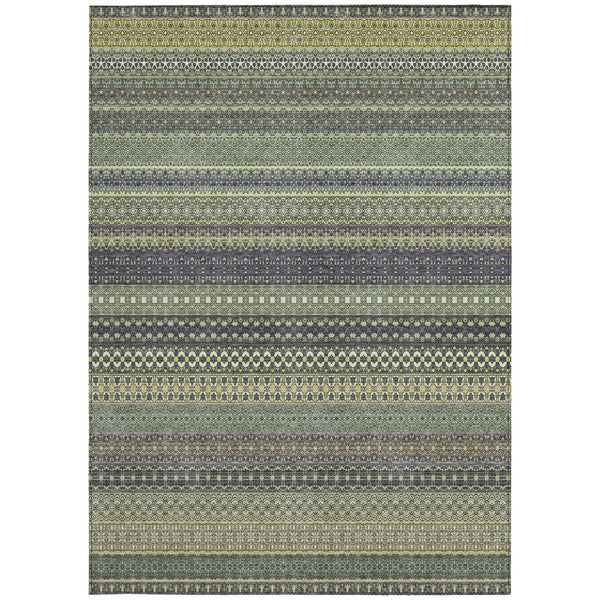 Homeroots 5' X 8' Sage Striped Washable Non Skid Indoor Outdoor Area Rug Sage Polyester 560784