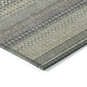 Homeroots 5' X 8' Sage Striped Washable Non Skid Indoor Outdoor Area Rug Sage Polyester 560784
