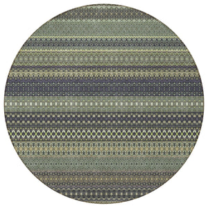 Homeroots 2' Artichoke Green Striped Washable Indoor Outdoor Runner Rug - Stylish, Stain-resistant Design 8' Round Polyester 560785
