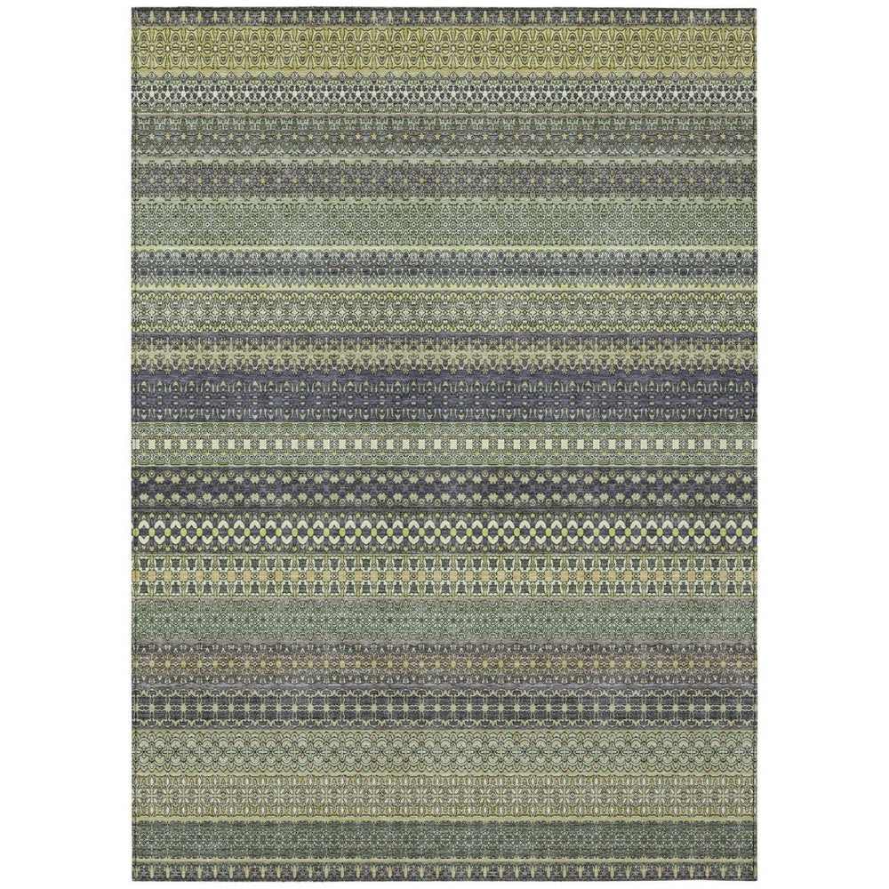 HomeRoots 5' Artichoke Green Striped Indoor Outdoor Area Rug - Durable, Washable, Stain Resistant and Stylish 8' X 10' 560786
