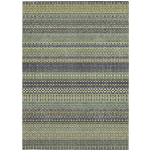 Homeroots 2' Artichoke Green Striped Washable Indoor Outdoor Runner Rug - Stylish, Stain-resistant Design 8' X 10' Polyester 560786