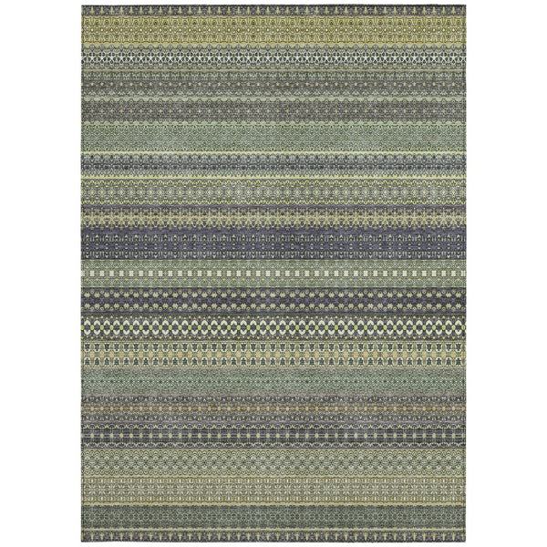 Homeroots 2' Artichoke Green Striped Washable Indoor Outdoor Runner Rug - Stylish, Stain-resistant Design 9' X 12' Polyester 560787