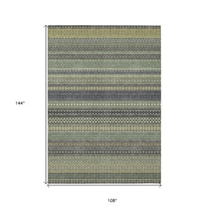 Homeroots 2' Artichoke Green Striped Washable Indoor Outdoor Runner Rug - Stylish, Stain-resistant Design 9' X 12' Polyester 560787