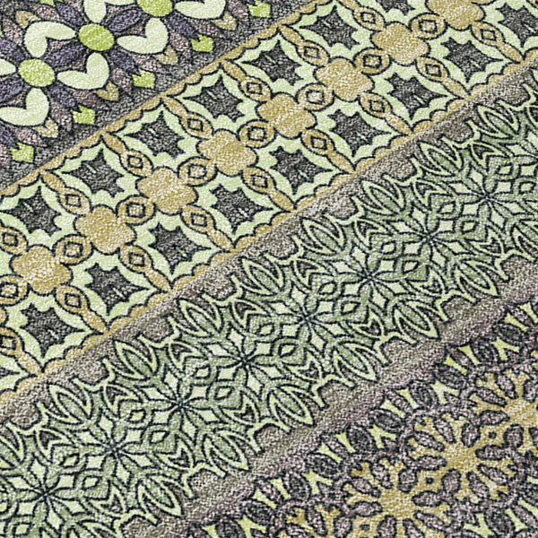 Homeroots 2' Artichoke Green Striped Washable Indoor Outdoor Runner Rug - Stylish, Stain-resistant Design 10' X 14' Polyester 560788