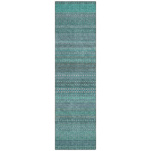 Homeroots 2' X 8' Turquoise Striped Washable Indoor Outdoor Runner Rug Turquoise Polyester 560790