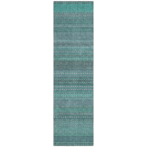 Homeroots 2' X 8' Turquoise Striped Washable Indoor Outdoor Runner Rug Turquoise Polyester 560790